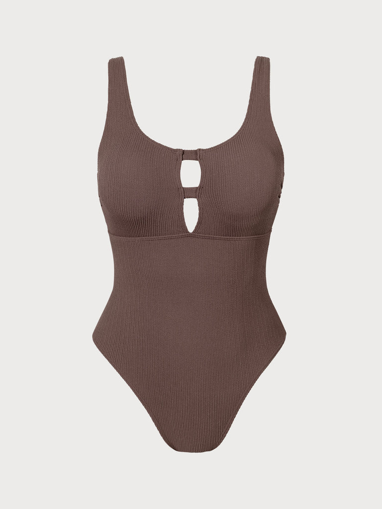 Cut Out Plus Size One-Piece Swimsuit Coffee Sustainable Plus Size One-Pieces - BERLOOK