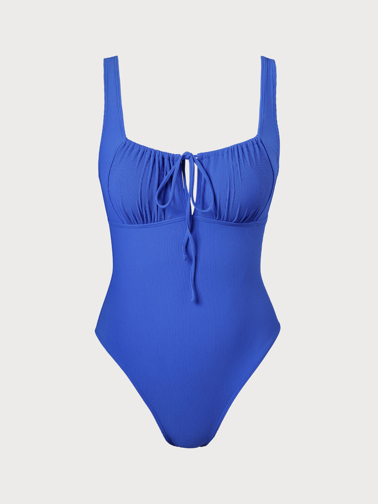 Cutout Tie Plus Size One-Piece Swimsuit & Reviews - Navy - Sustainable ...