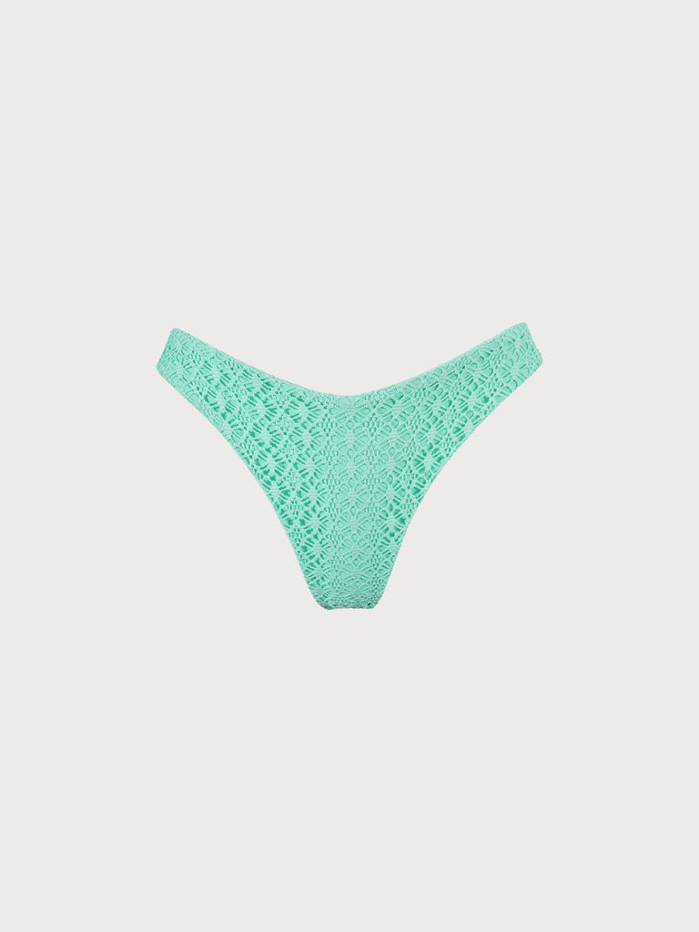 Cyan V-Cut Mesh Bikini Bottom Cyan Sustainable Bikinis - BERLOOK