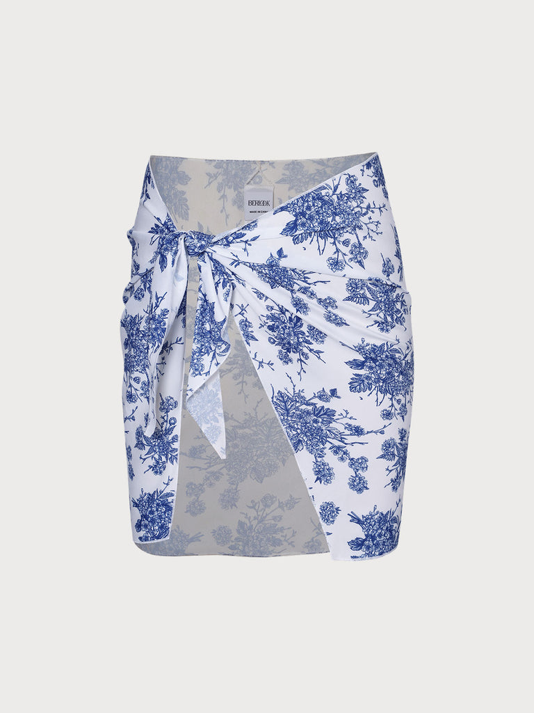 Floral Cover-Up Skirt Blue Sustainable Cover-ups - BERLOOK