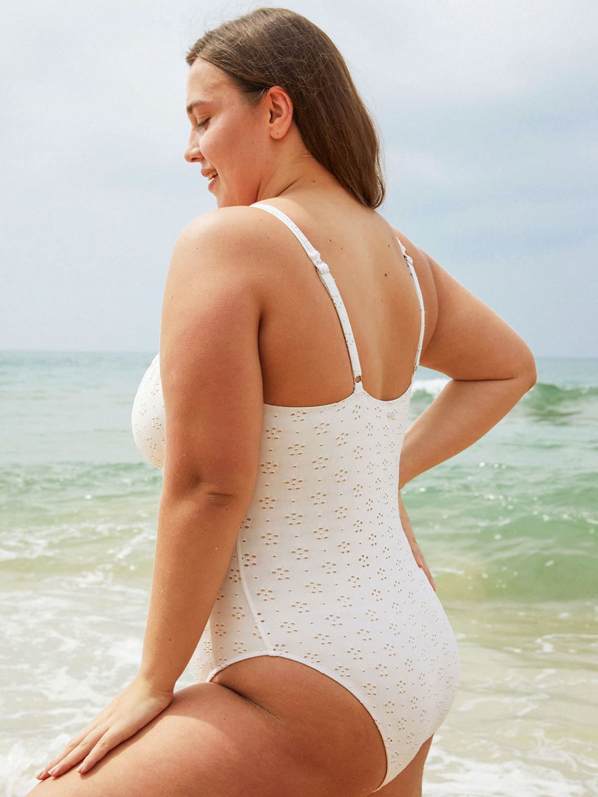 Floral Cutout One-Piece Swimsuit & Reviews - White - Sustainable One-Pieces