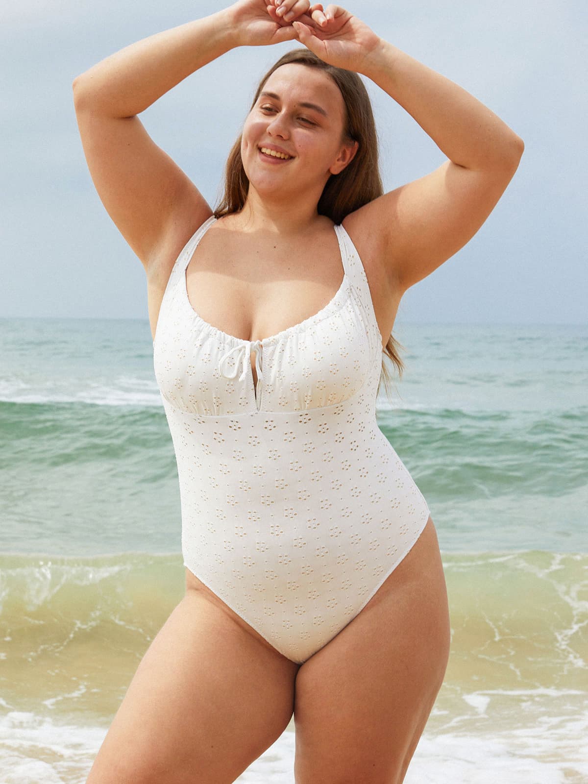 Floral Cutout One-Piece Swimsuit & Reviews - White - Sustainable One-Pieces  | BERLOOK