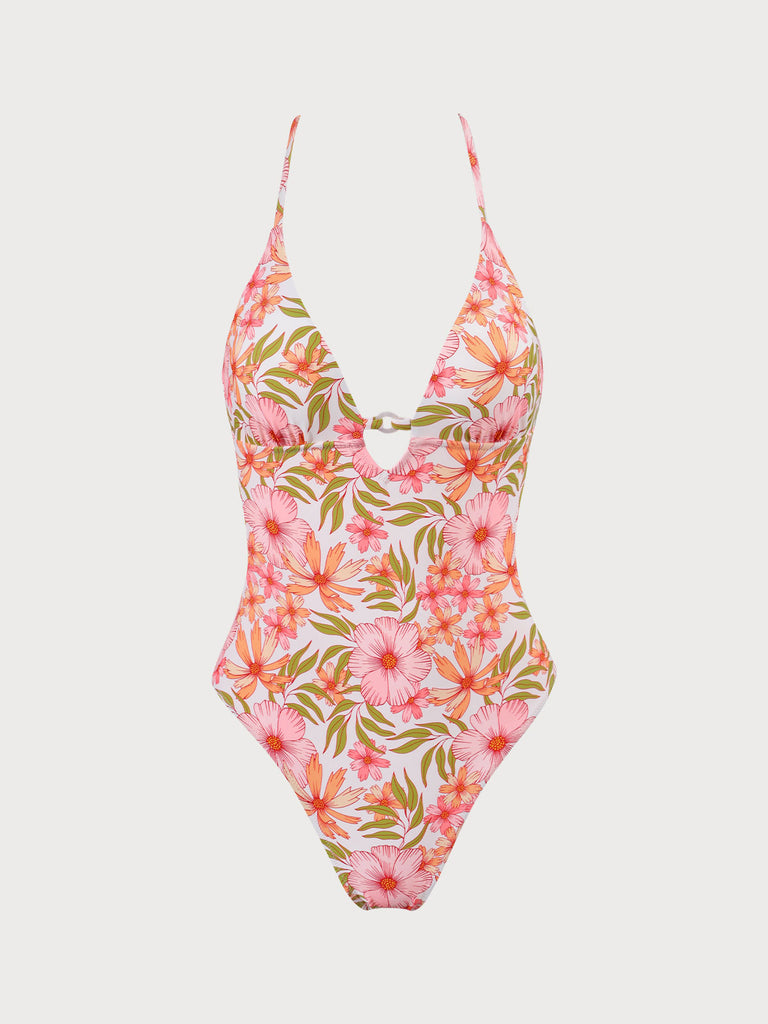 Floral Cutout One Piece Swimwear Pink Sustainable One-Pieces - BERLOOK