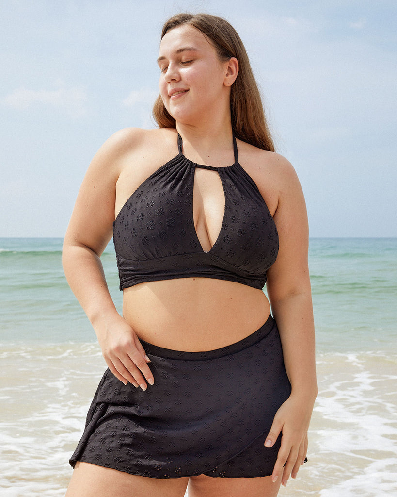 Floral Cutout Plus Size Tankini Top Sustainable Plus Size Tankinis - BERLOOK