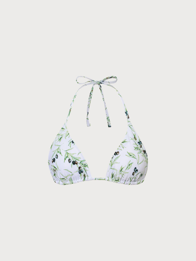 Floral Halter Triangle Bikini Top Light Green Sustainable Bikinis - BERLOOK
