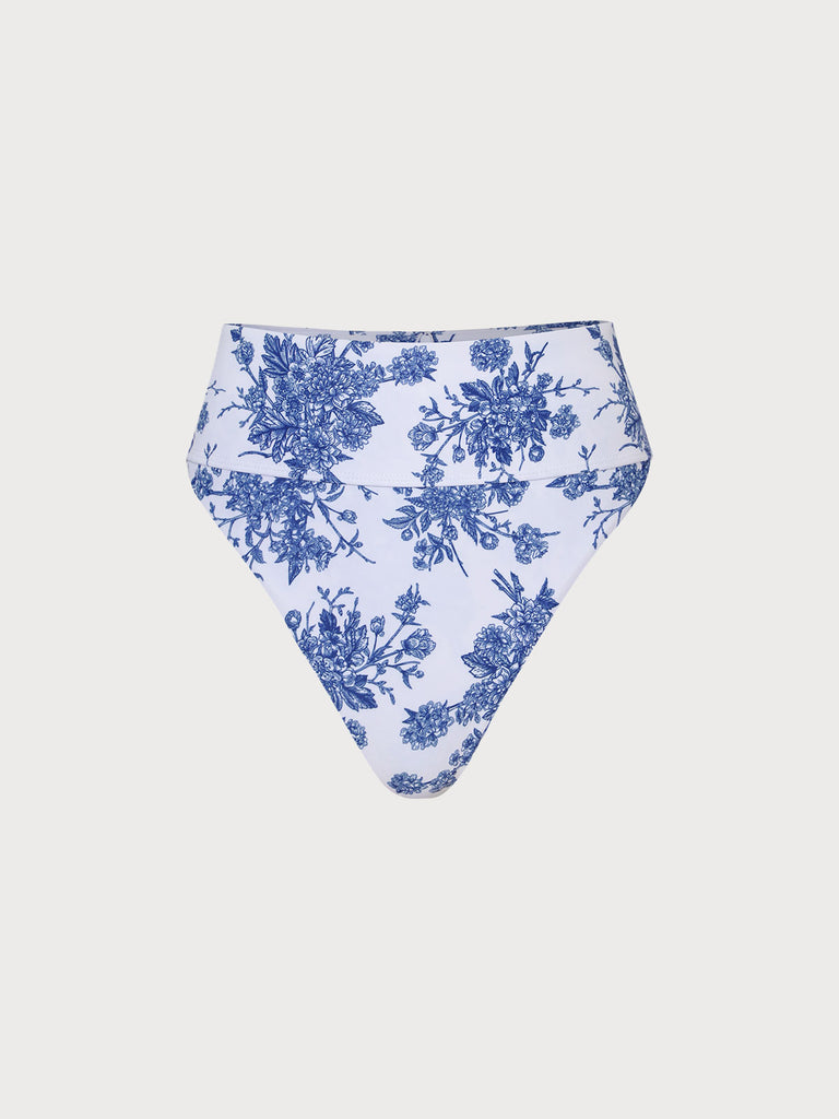 Floral High Waist Bikini Bottom Blue Sustainable Bikinis - BERLOOK