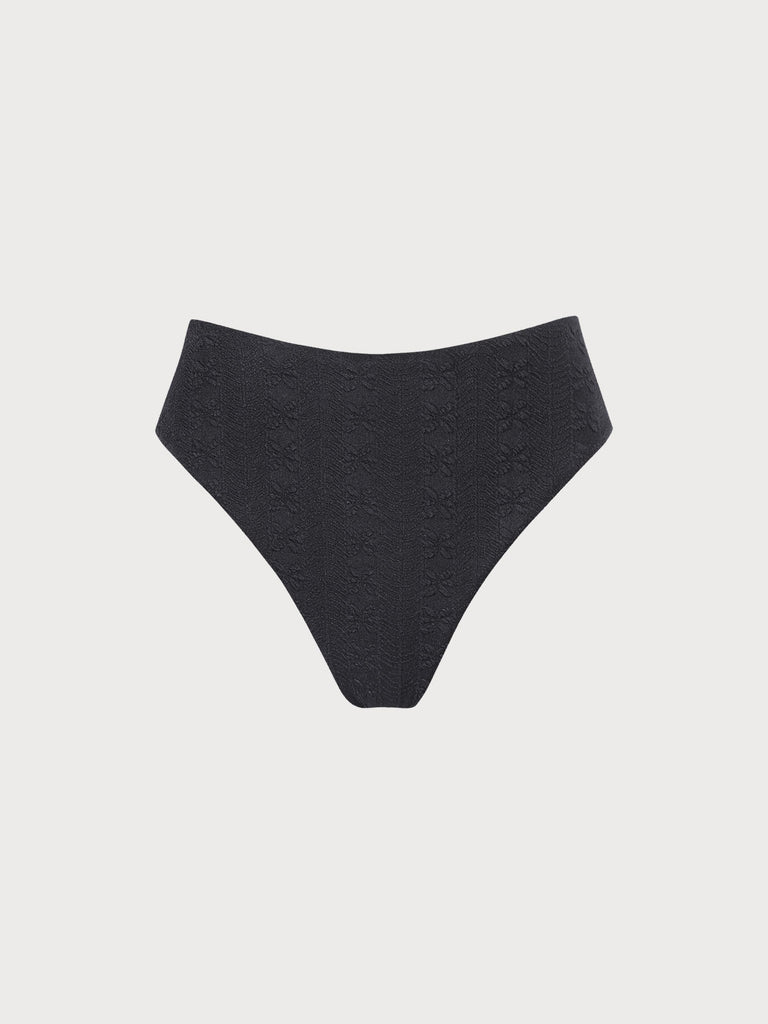 Floral Jacquard Bikini Bottom Black Sustainable Bikinis - BERLOOK