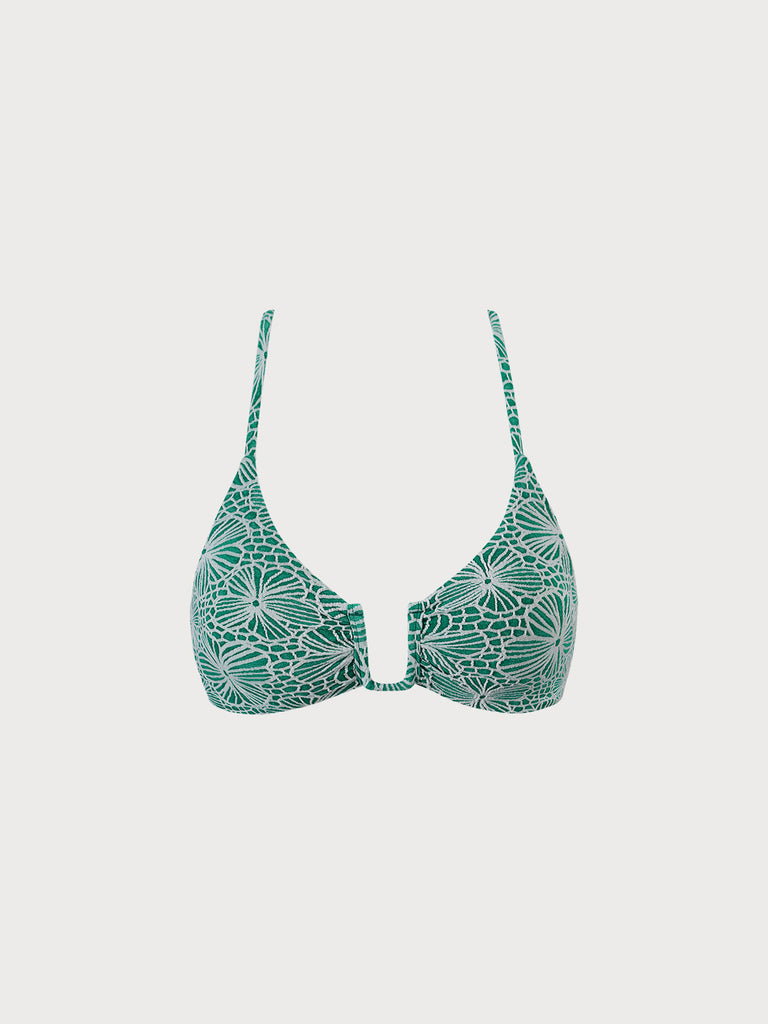 Floral Jacquard U-Ring Bikini Top Green Sustainable Bikinis - BERLOOK