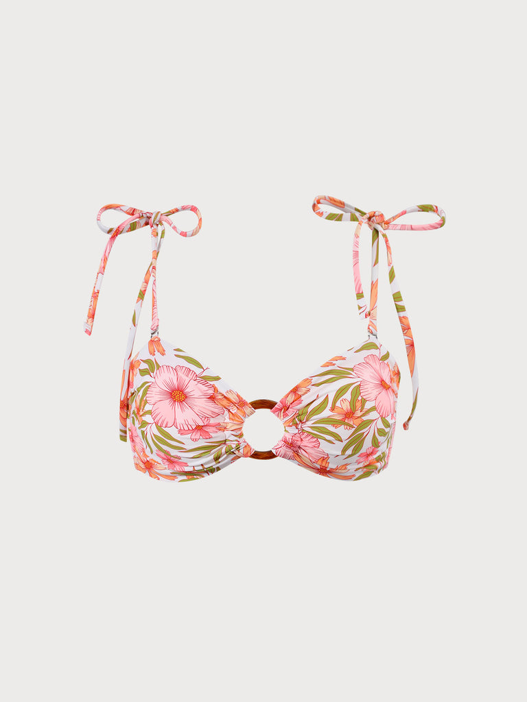 Floral O-Ring Tie Bikini Top Pink Sustainable Bikinis - BERLOOK