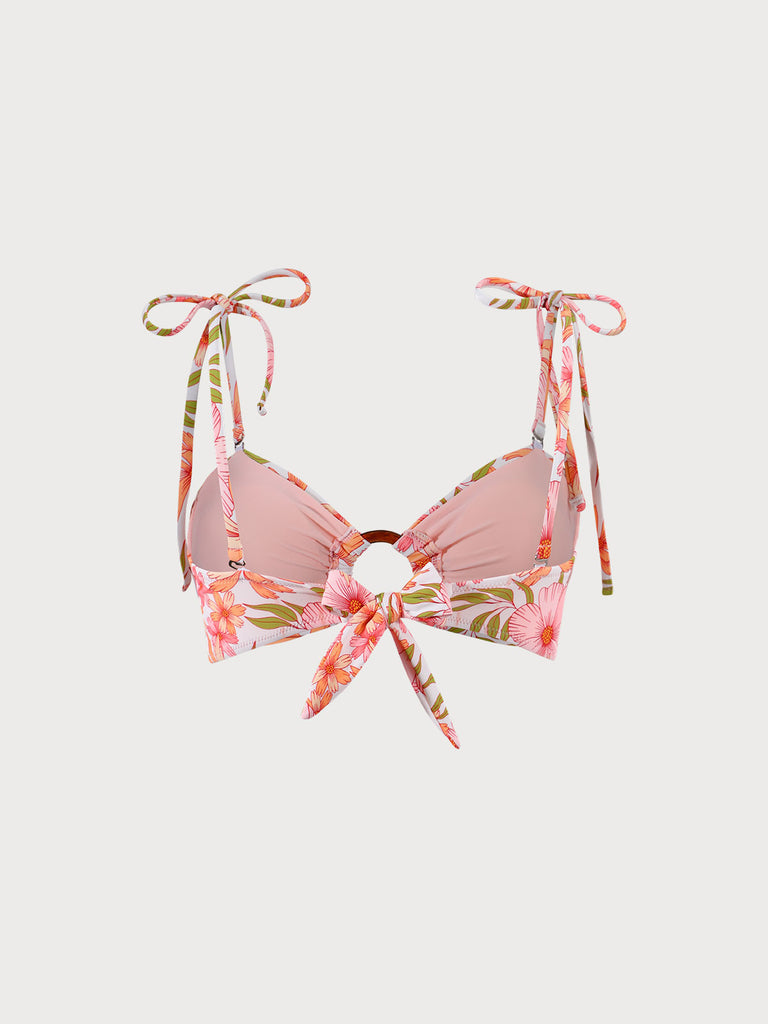 Floral O-Ring Tie Bikini Top Sustainable Bikinis - BERLOOK