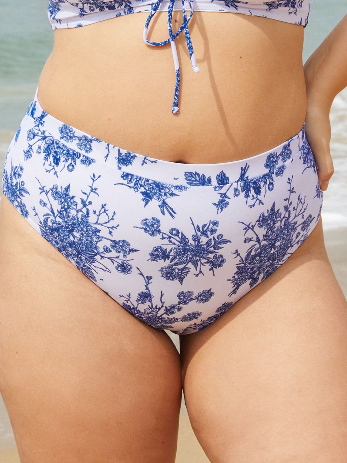 Floral Plus Size Bikini Bottom & Reviews - Blue - Sustainable Plus
