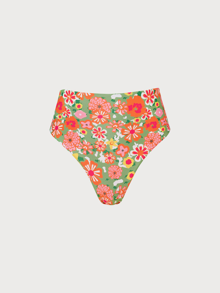 Floral Ruched Bikini Bottom Orange Sustainable Bikinis - BERLOOK
