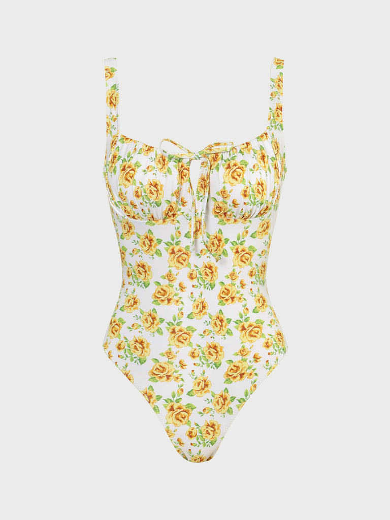 Floral Ruched One-Piece Swimsuit Sustainable One-Pieces - BERLOOK