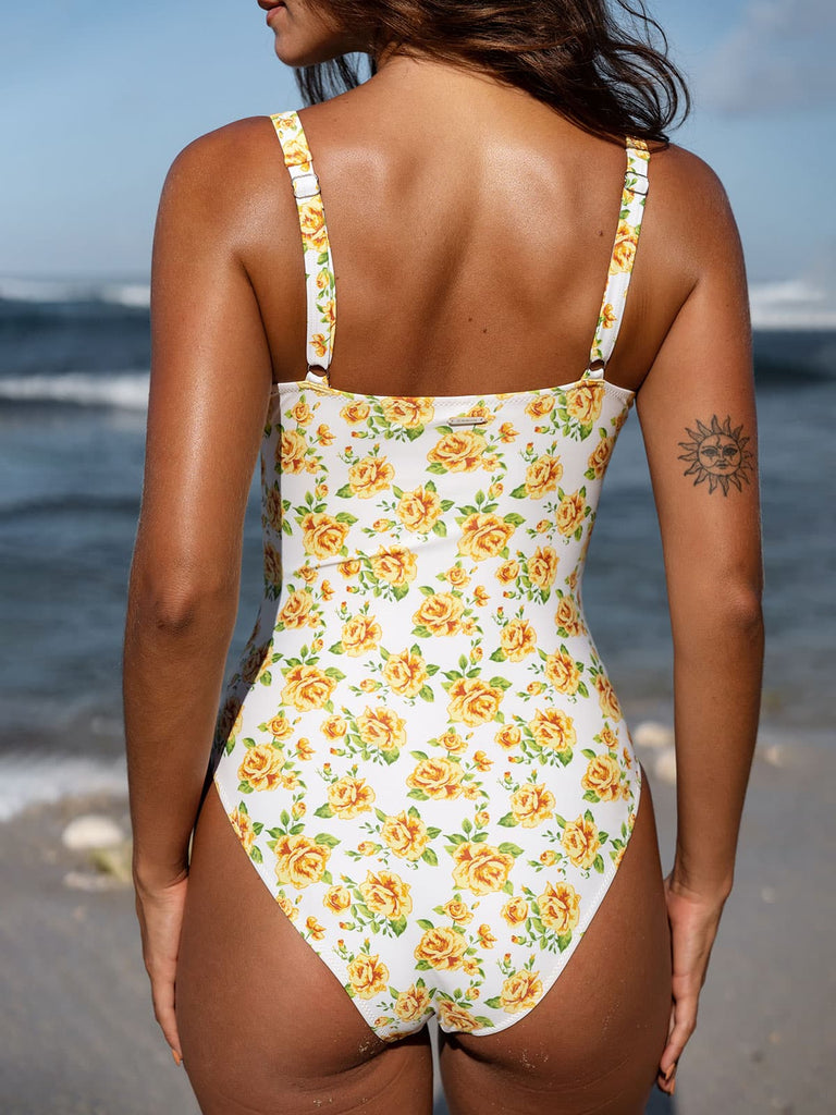 Floral Ruched One-Piece Swimsuit Sustainable One-Pieces - BERLOOK