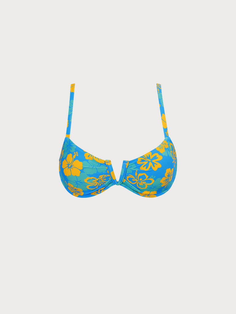 Floral Ruched Underwire Bikini Top Blue Sustainable Bikinis - BERLOOK