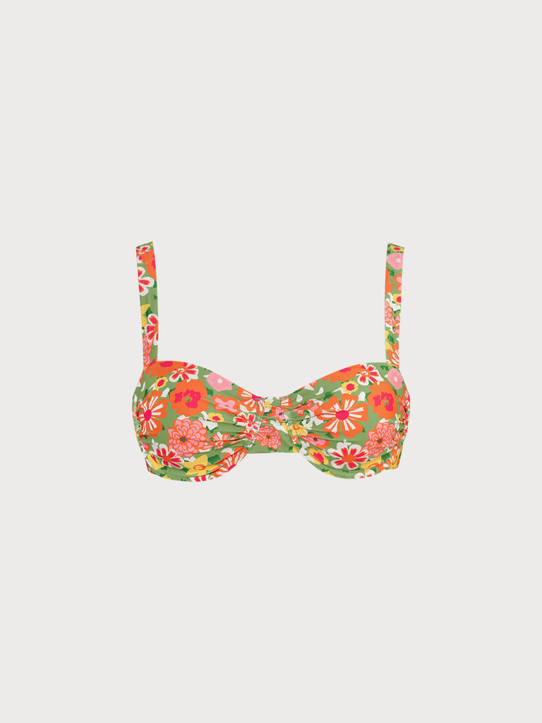 Floral Ruched Underwire Bikini Top Orange Sustainable Bikinis - BERLOOK