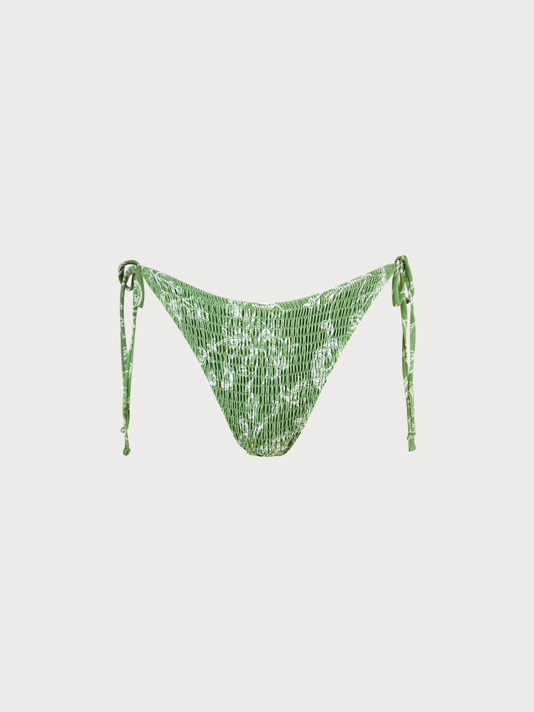 Floral Shirred Bikini Bottom Green Sustainable Bikinis - BERLOOK