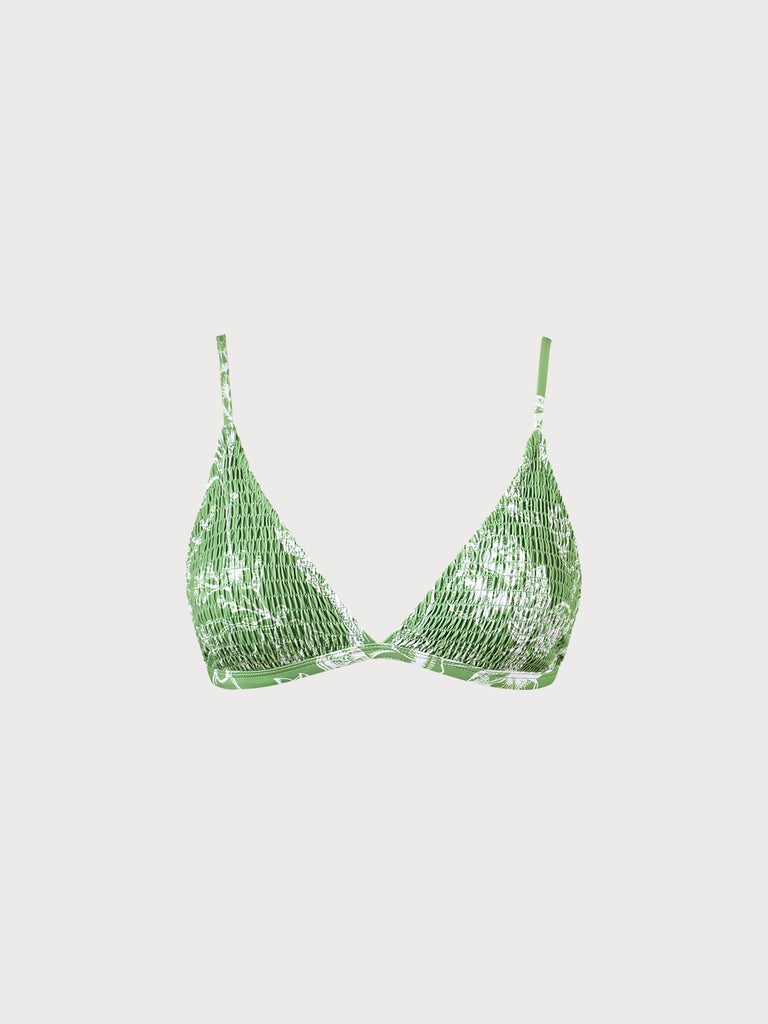 Floral Shirred Triangle Bikini Top Green Sustainable Bikinis - BERLOOK