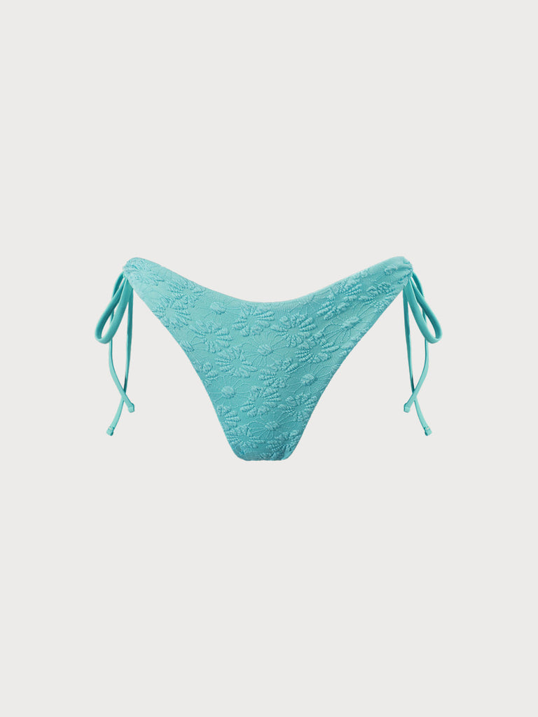 Floral Textured Tie Bikini Bottom Cyan Sustainable Bikinis - BERLOOK