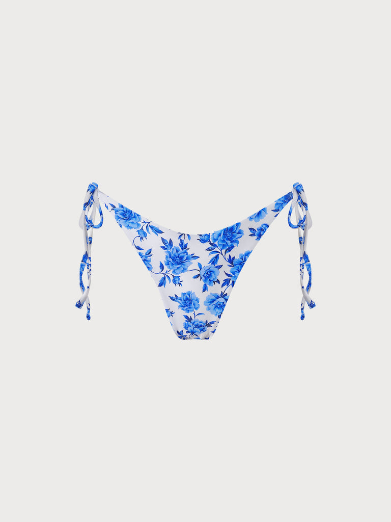 Floral Tie Bikini Bottom Blue Sustainable Bikinis - BERLOOK