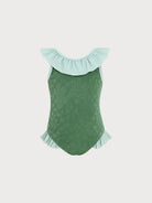 Girls Knitted Nylon One Piece Swimsuit Dark Green Sustainable Girls Clothing - BERLOOK