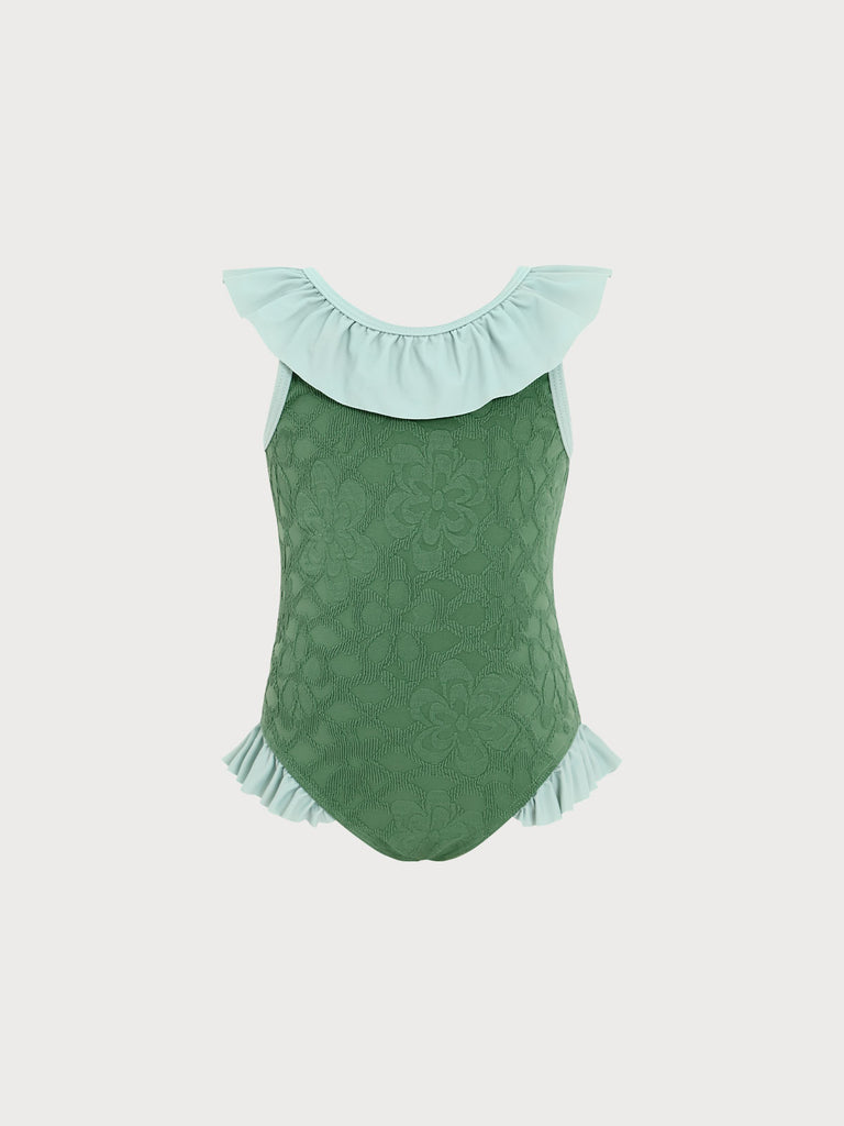 Girls Knitted Nylon One Piece Swimsuit Dark Green Sustainable Girls Clothing - BERLOOK