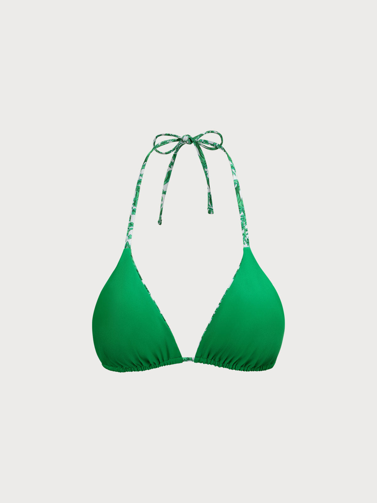 Green Floral Reversible Halter Triangle Bikini Top