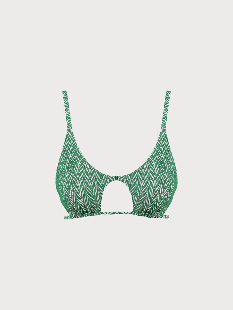 Green Geometric Textured Cut Out Bikini Top Sustainable Bikinis - BERLOOK