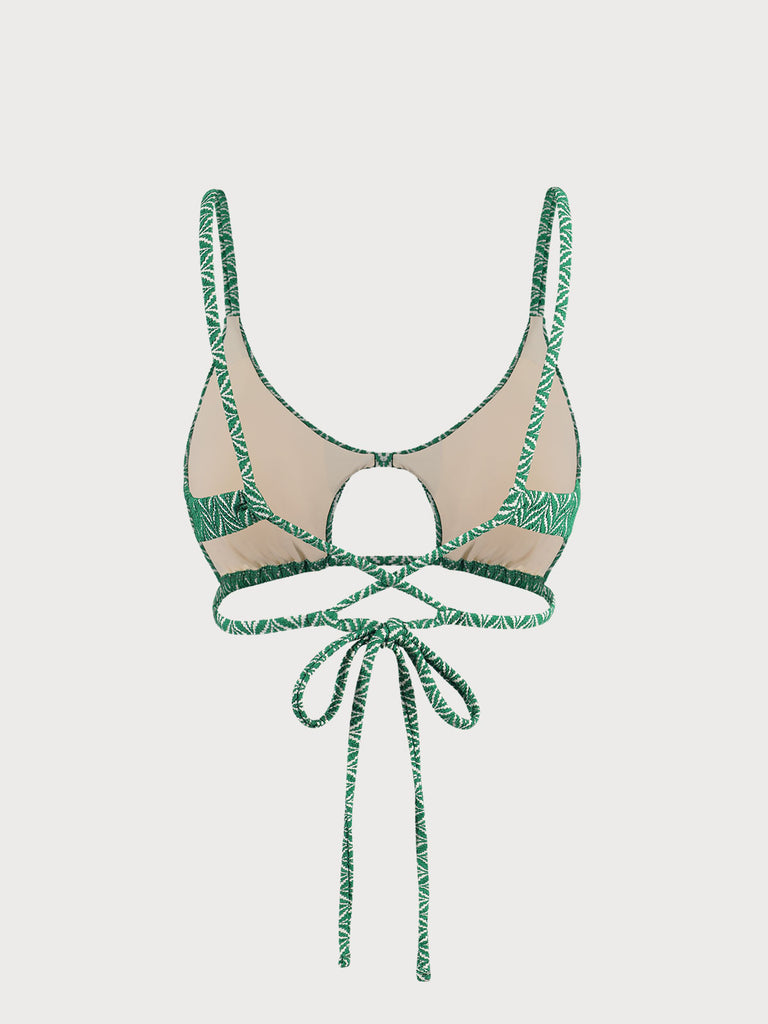 Green Geometric Textured Cut Out Bikini Top Sustainable Bikinis - BERLOOK