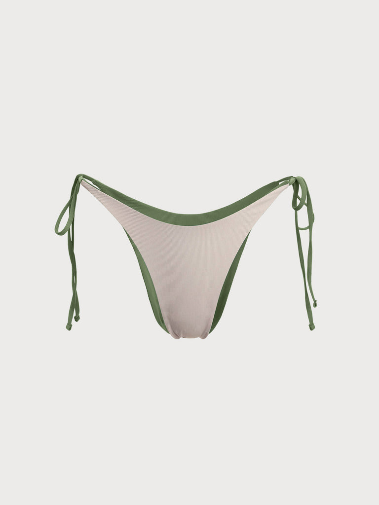 Green Ribbed Tie Reversible Bikini Bottom Sustainable Bikinis - BERLOOK