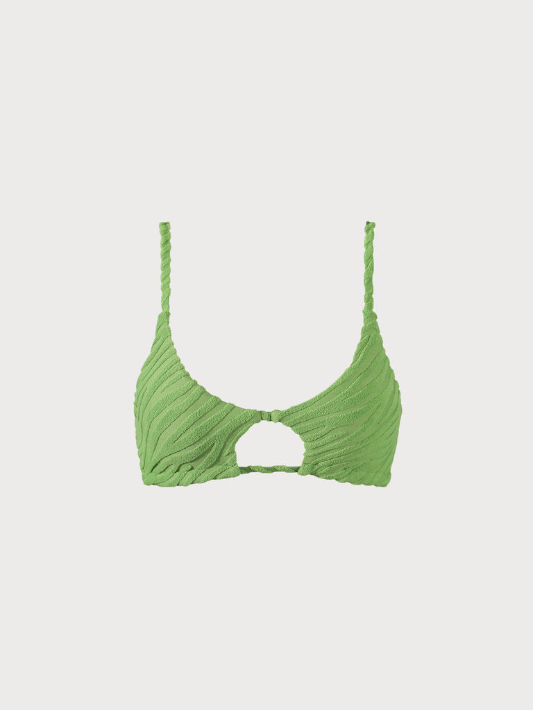 Green Textured Cut Out Bikini Top Green Sustainable Bikinis - BERLOOK