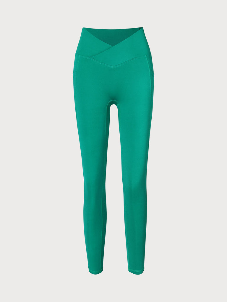Green V-Shape Waist Leggings 22” Sustainable Yoga Bottoms - BERLOOK
