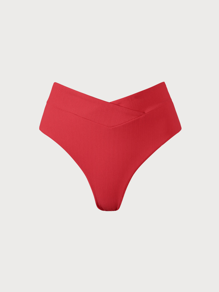 High Waisted V-Cut Bikini Bottom Red Sustainable Bikinis - BERLOOK