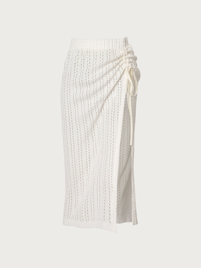 Hollow Out  Drawstring Cover Up Skirt Beige Sustainable Cover-ups - BERLOOK