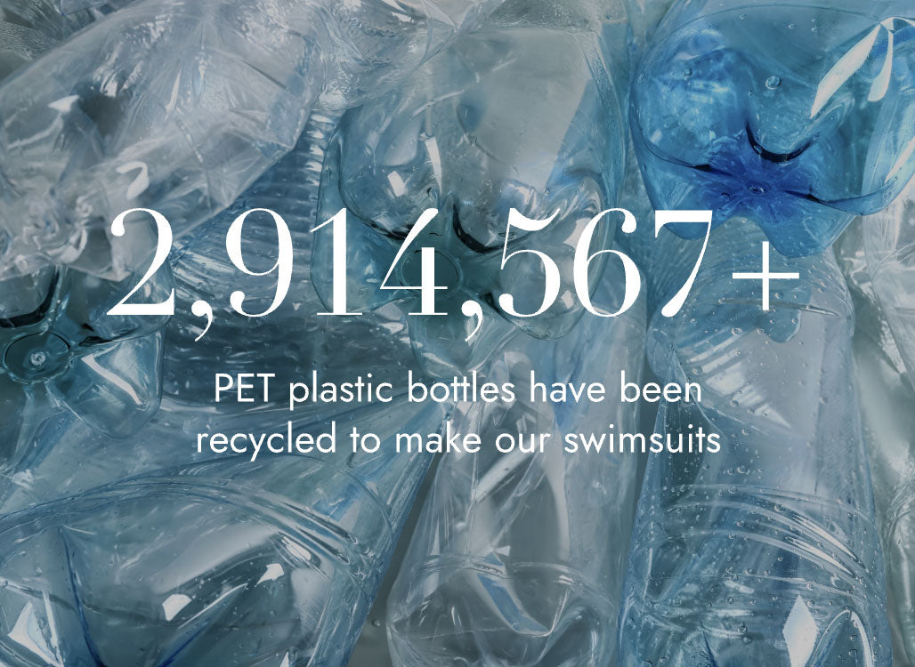 Berlook swimwear sustainable story - recycled plastic bottles turned into swimsuits