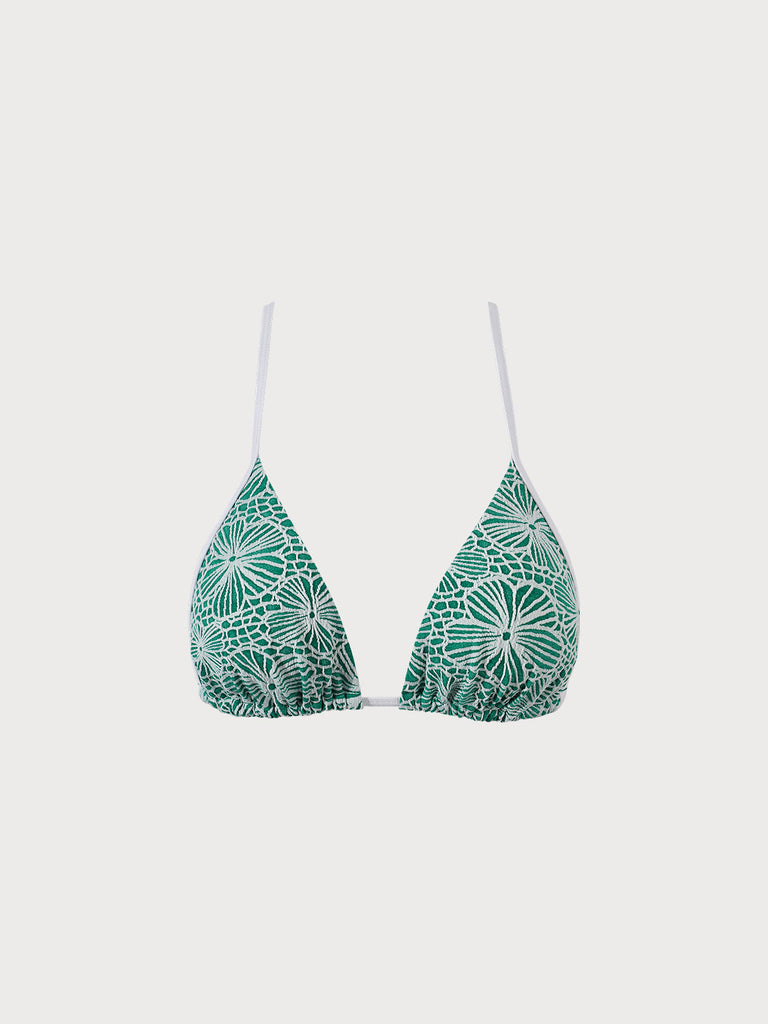 Jacquard Contrast Trim Bikini Top Green Sustainable Bikinis - BERLOOK