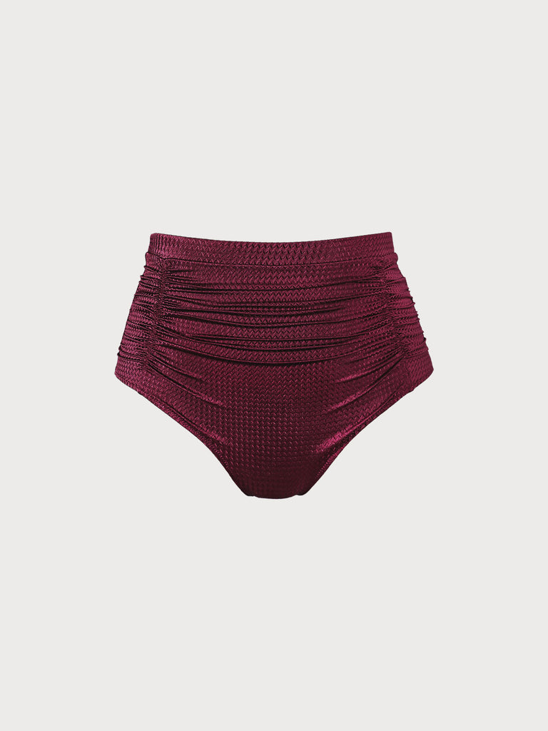 Jacquard Ruched Plus Size Bikini Bottom Burgundy Sustainable Plus Size Bikinis - BERLOOK