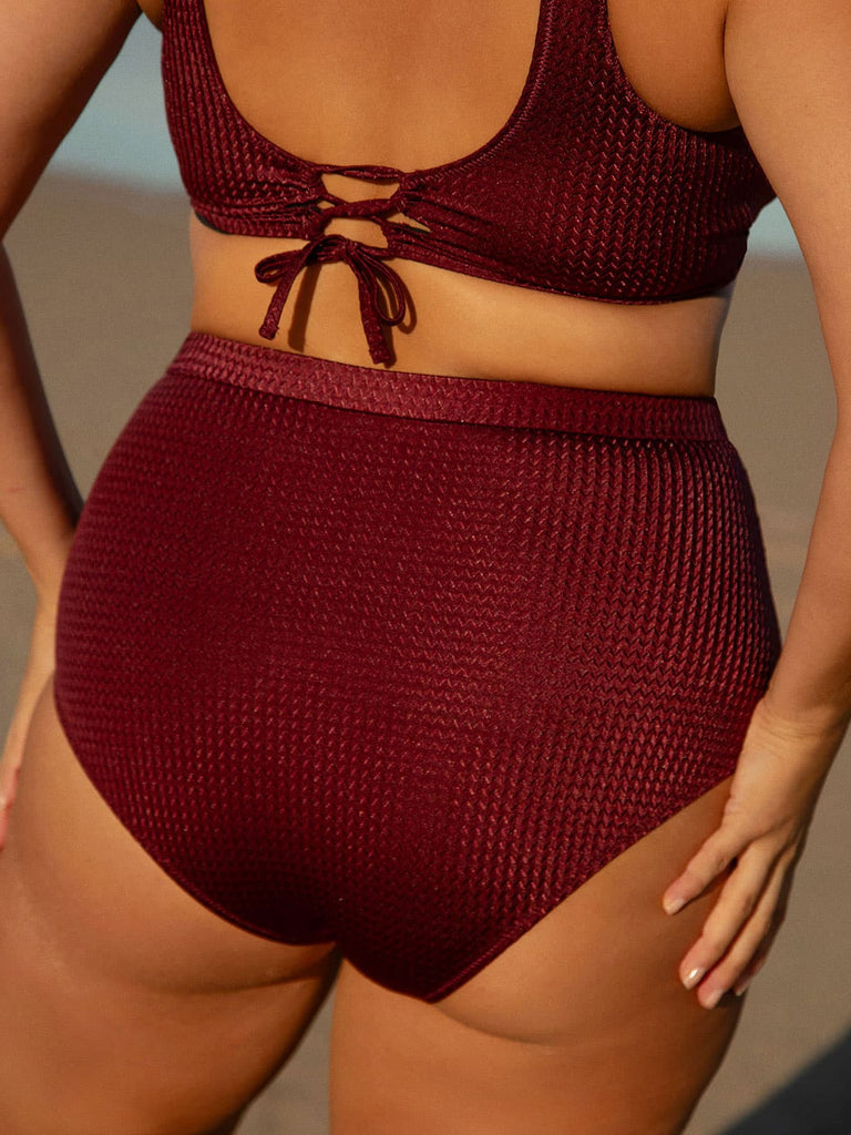 Jacquard Ruched Plus Size Bikini Bottom Sustainable Plus Size Bikinis - BERLOOK