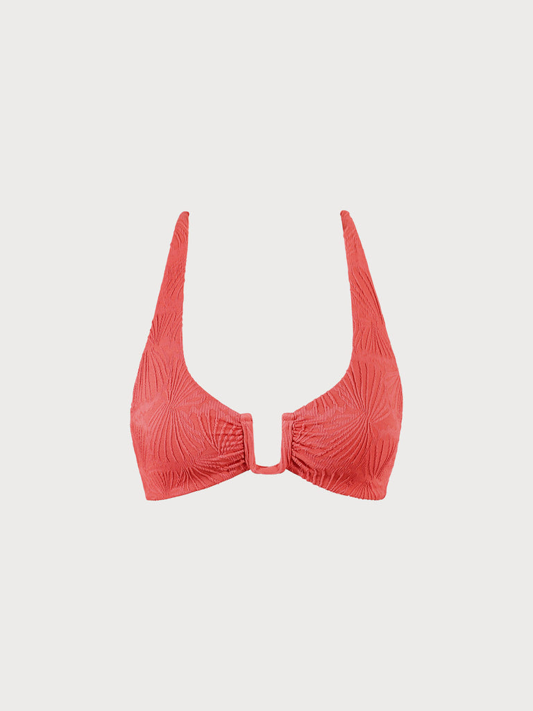 Jacquard U-Ring Cross Back Bikini Top Red Sustainable Bikinis - BERLOOK