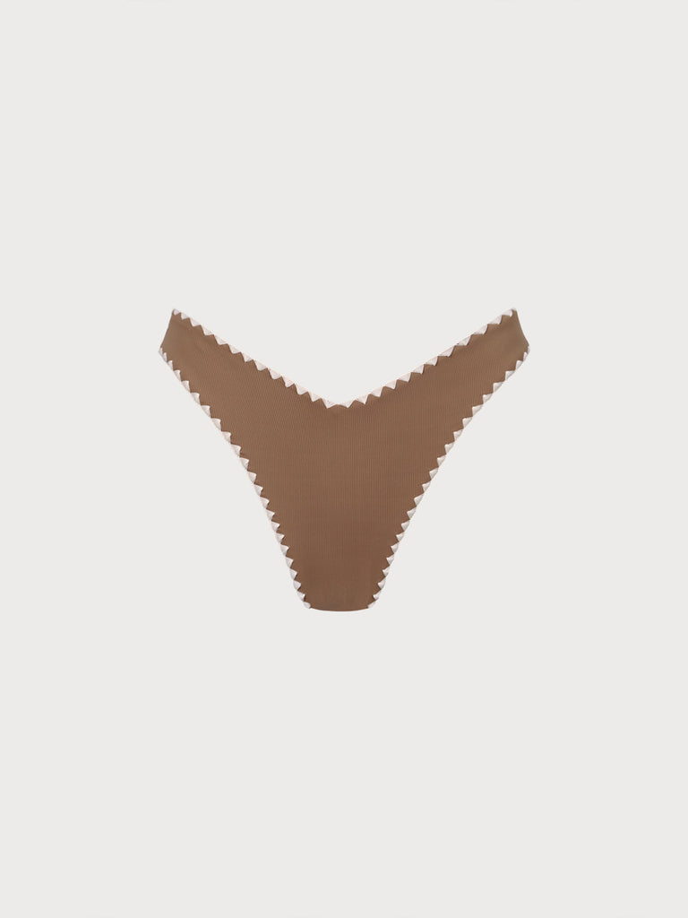 Khaki Contrast Stitch Bikini Bottom Sustainable Bikinis - BERLOOK