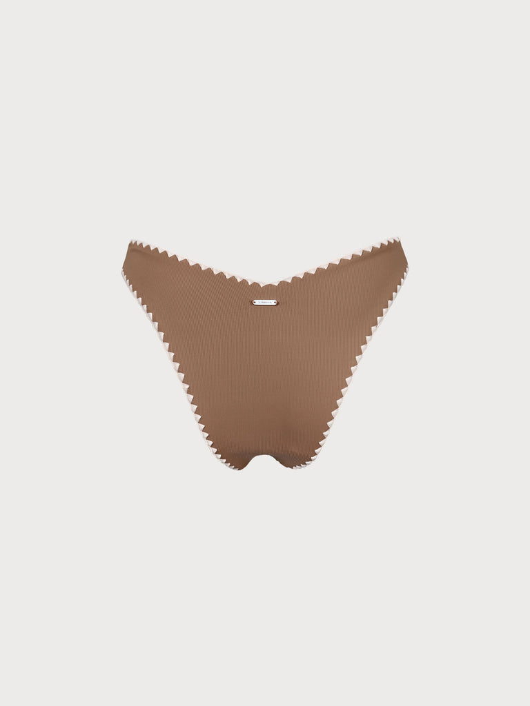 Khaki Contrast Stitch Bikini Bottom Sustainable Bikinis - BERLOOK
