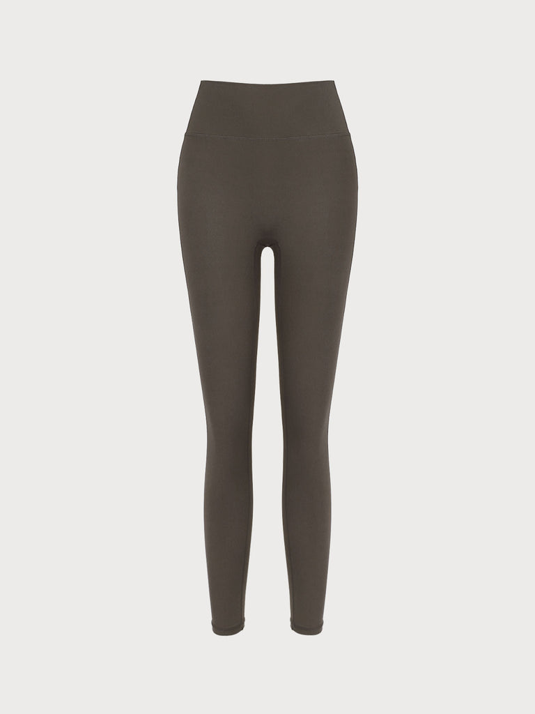Khaki High Waisted Leggings 26” Khaki Sustainable Yoga Bottoms - BERLOOK