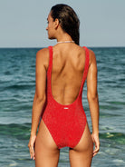 Red Lurex No Padding One-Piece Swimsuit - One-Pieces - BERLOOK