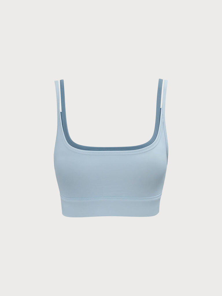 Light Blue Contrast Sports Bra Light Blue Sustainable Yoga Tops - BERLOOK