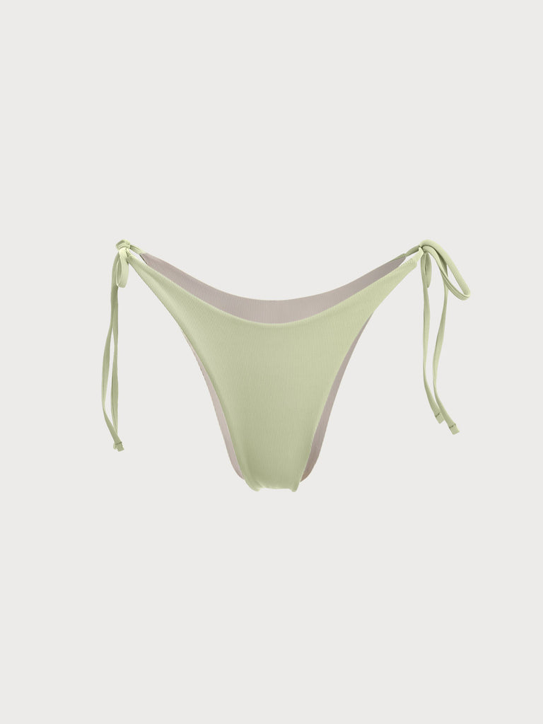 Light Green Ribbed Tie Reversible Bikini Bottom Light Green Sustainable Bikinis - BERLOOK