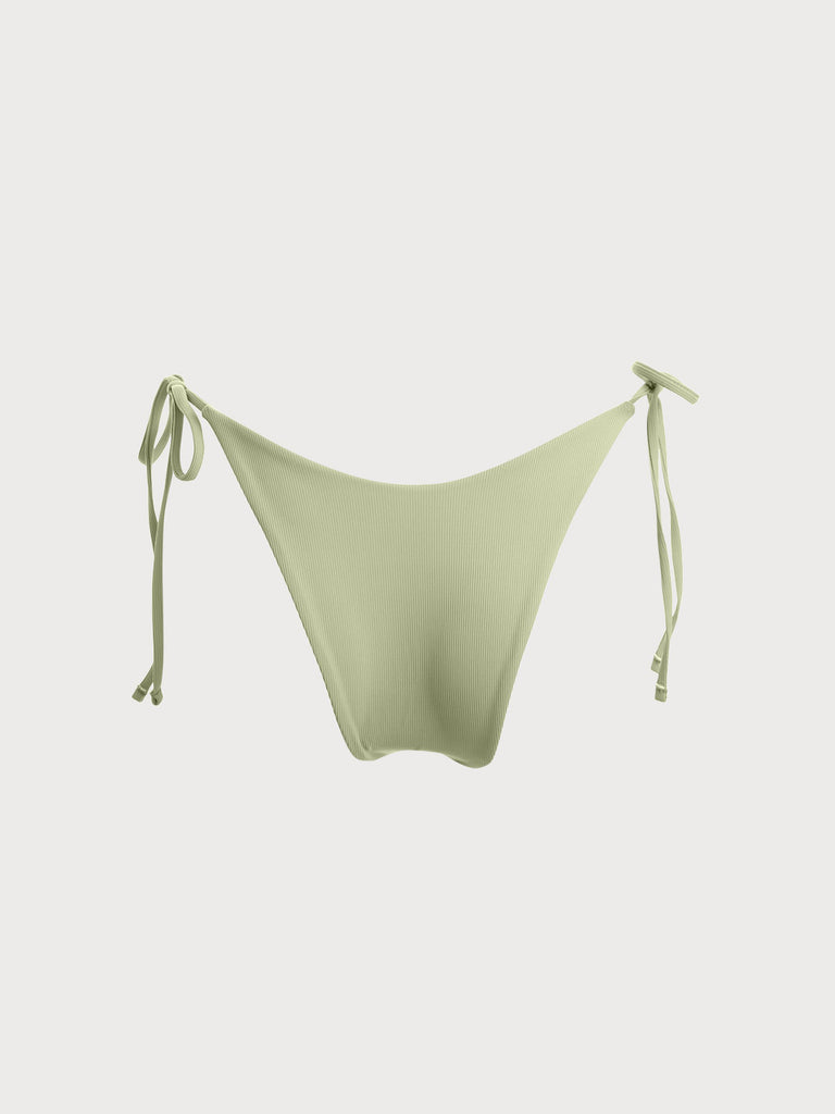 Light Green Ribbed Tie Reversible Bikini Bottom Sustainable Bikinis - BERLOOK