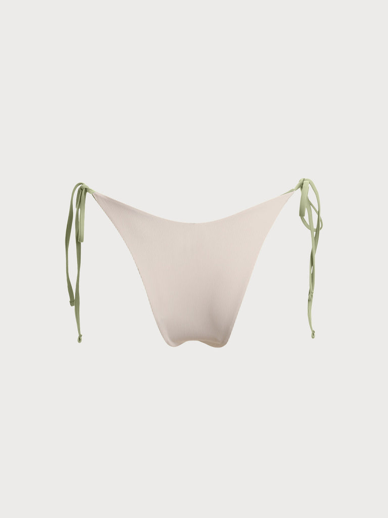 Light Green Ribbed Tie Reversible Bikini Bottom Sustainable Bikinis - BERLOOK