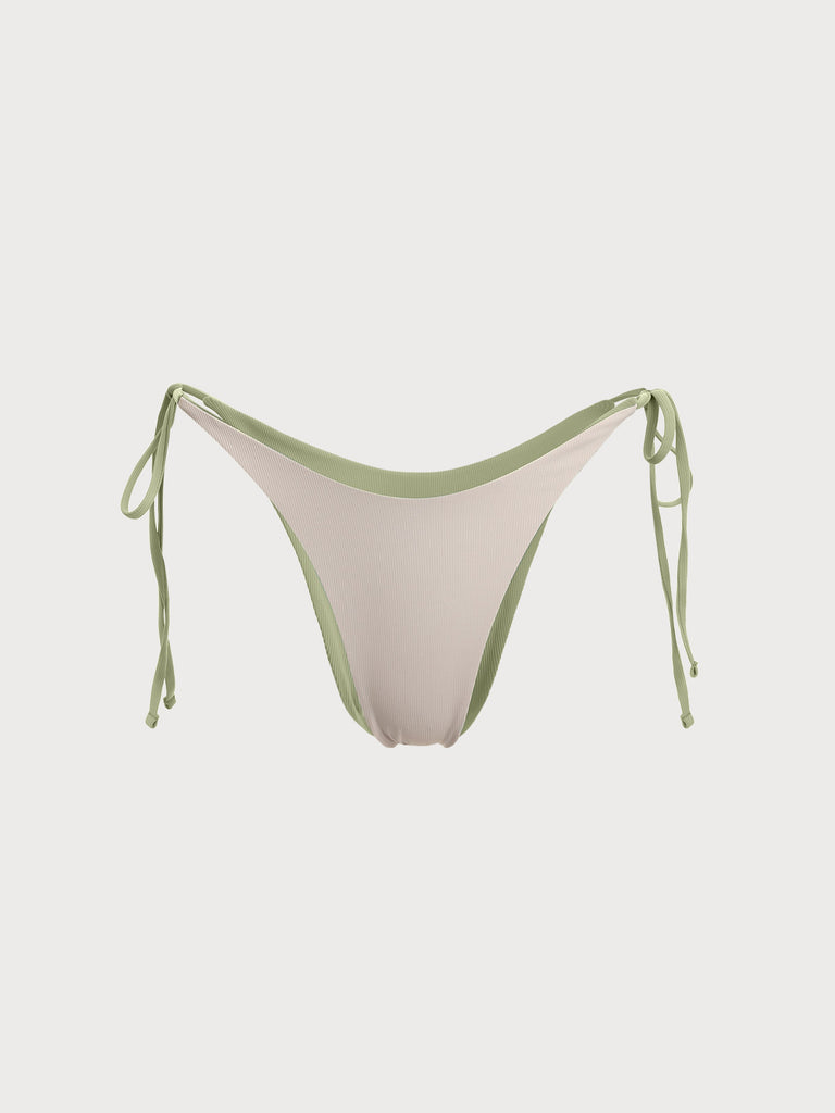 Light Green Ribbed Tie Reversible Bikini Bottom Sustainable Bikinis - BERLOOK