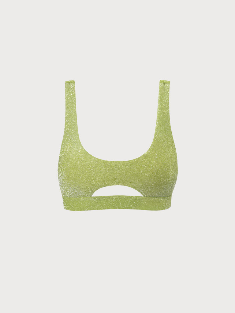 Lurex Cut Out Bikini Top Light Green Sustainable Bikinis - BERLOOK
