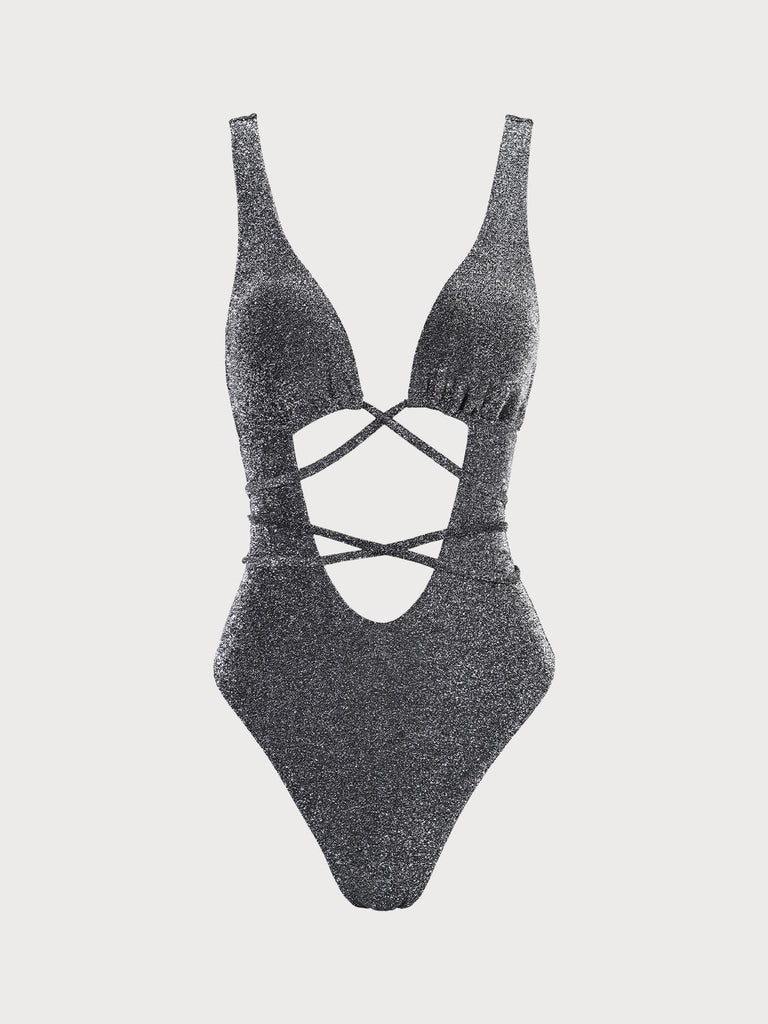 Lurex Cutout-Front One-Piece Swimsuit Black Sustainable One-Pieces - BERLOOK